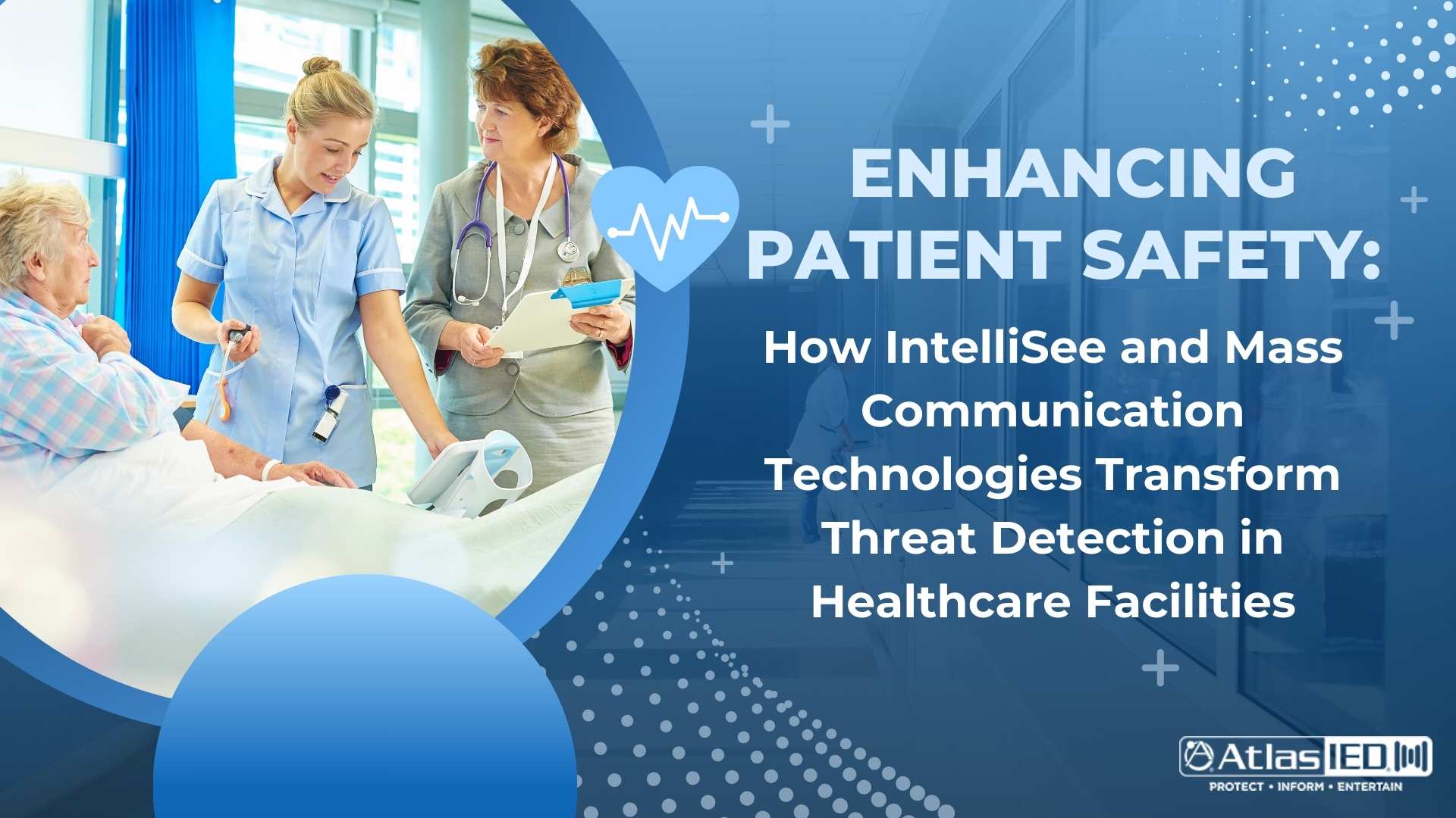 an old lady patient speaking with a nurse and doctor in a healthcare facility utilizing IntelliSee and Mass Communication system for threat detection